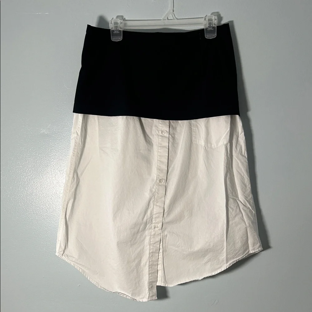 Zara Black and White High-Low Button Skirt